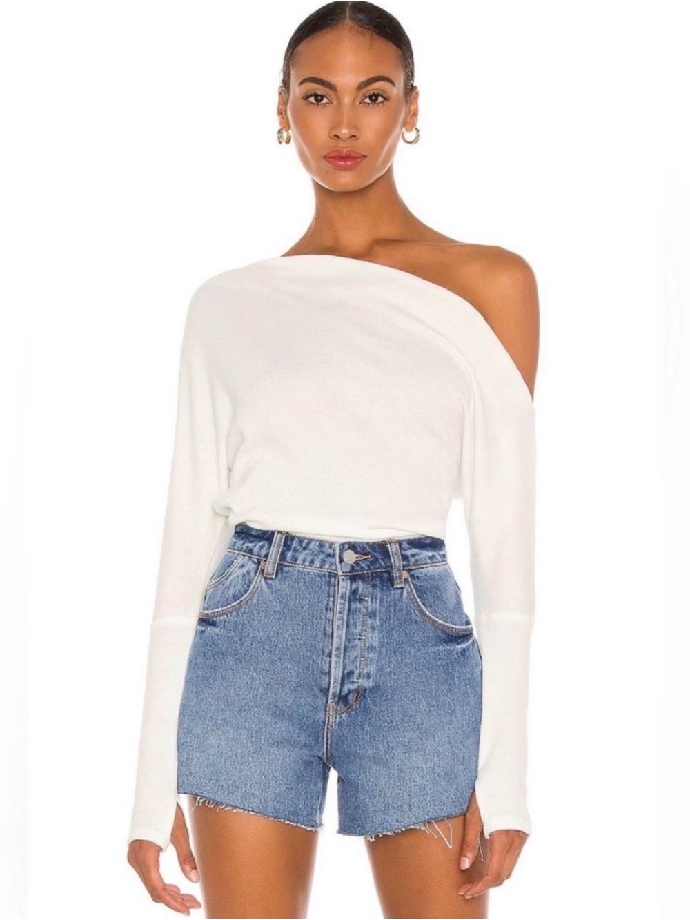 We The Free Off‑Shoulder White Waffle Knit Fuji Free People Top